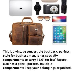 Tiding Leather Backpack / Laptop bag - M/F.  New